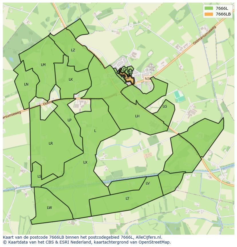Afbeelding van het postcodegebied 7666 LB op de kaart.
