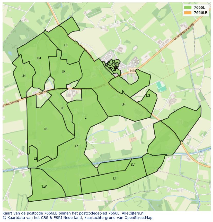 Afbeelding van het postcodegebied 7666 LE op de kaart.