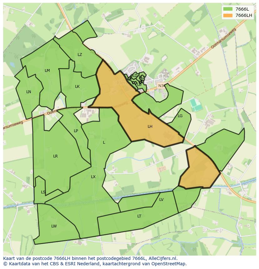 Afbeelding van het postcodegebied 7666 LH op de kaart.