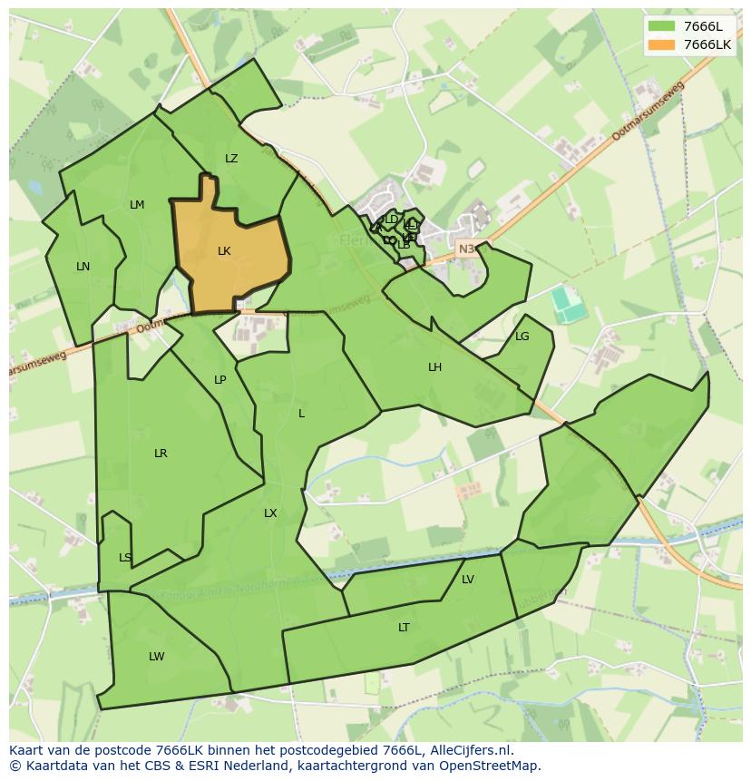 Afbeelding van het postcodegebied 7666 LK op de kaart.