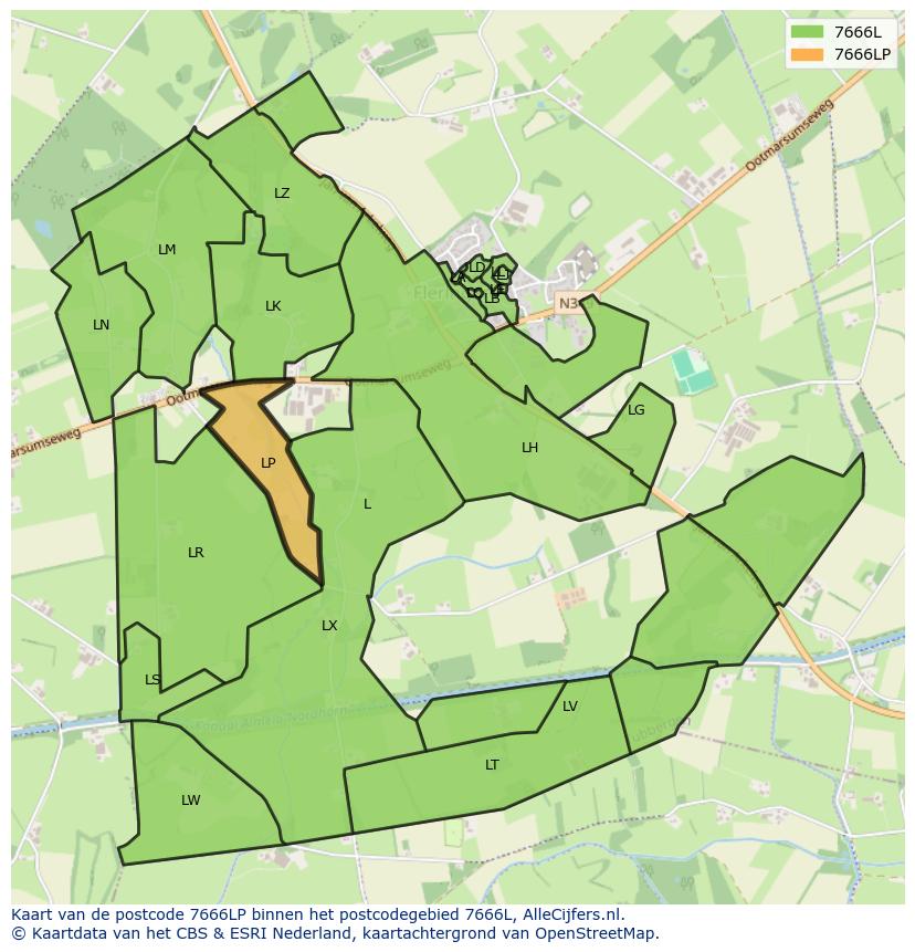 Afbeelding van het postcodegebied 7666 LP op de kaart.