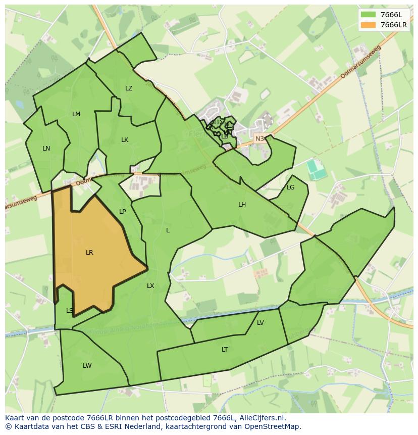 Afbeelding van het postcodegebied 7666 LR op de kaart.