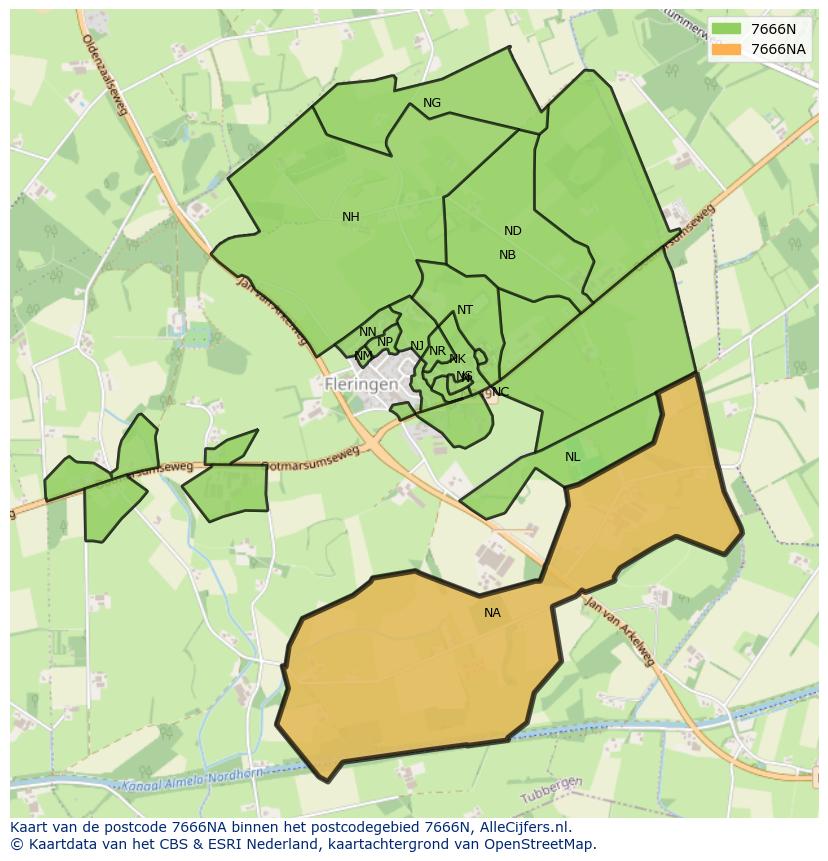 Afbeelding van het postcodegebied 7666 NA op de kaart.