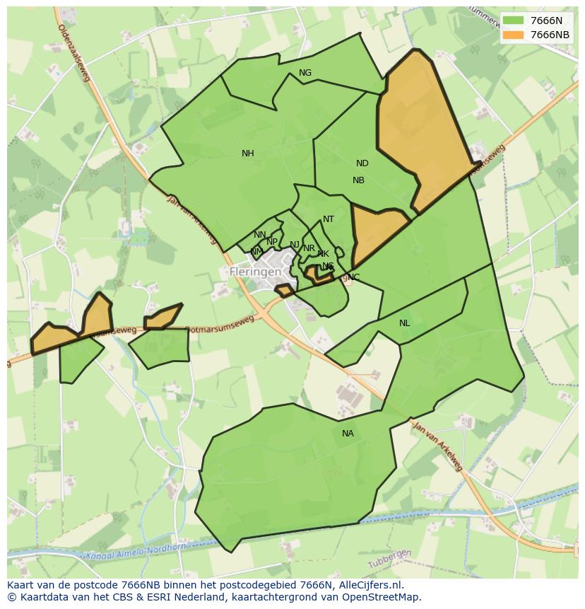 Afbeelding van het postcodegebied 7666 NB op de kaart.