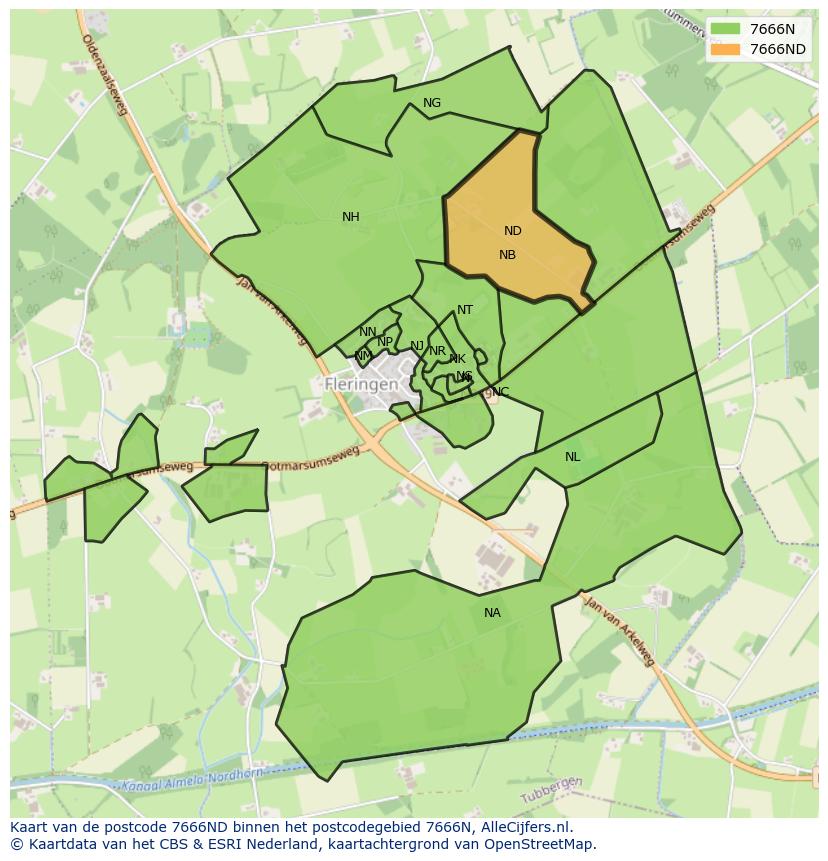 Afbeelding van het postcodegebied 7666 ND op de kaart.