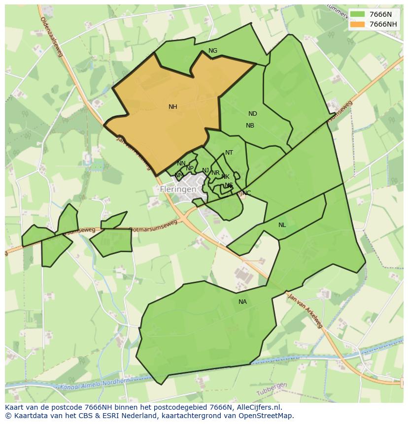 Afbeelding van het postcodegebied 7666 NH op de kaart.