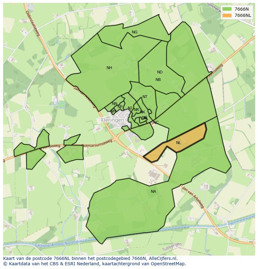 Afbeelding van het postcodegebied 7666 NL op de kaart.