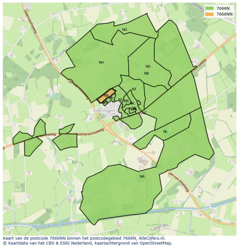 Afbeelding van het postcodegebied 7666 NN op de kaart.