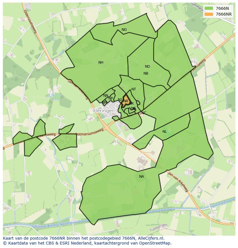 Afbeelding van het postcodegebied 7666 NR op de kaart.