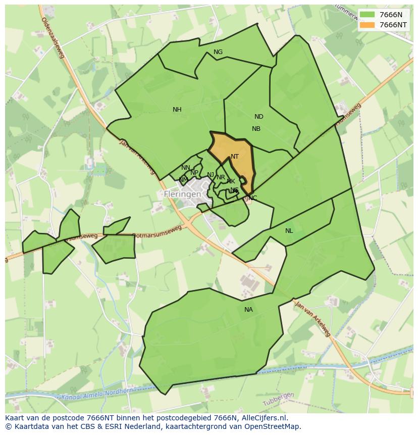 Afbeelding van het postcodegebied 7666 NT op de kaart.