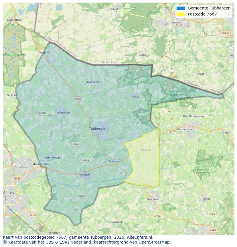Afbeelding van het postcodegebied 7667 op de kaart.