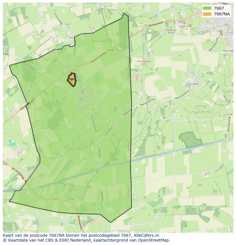 Afbeelding van het postcodegebied 7667 NA op de kaart.