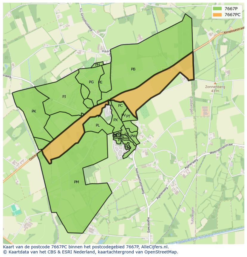 Afbeelding van het postcodegebied 7667 PC op de kaart.
