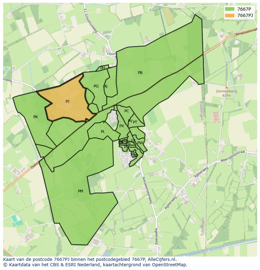 Afbeelding van het postcodegebied 7667 PJ op de kaart.
