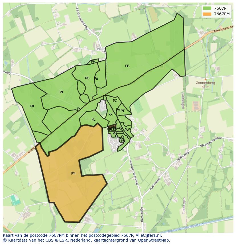 Afbeelding van het postcodegebied 7667 PM op de kaart.