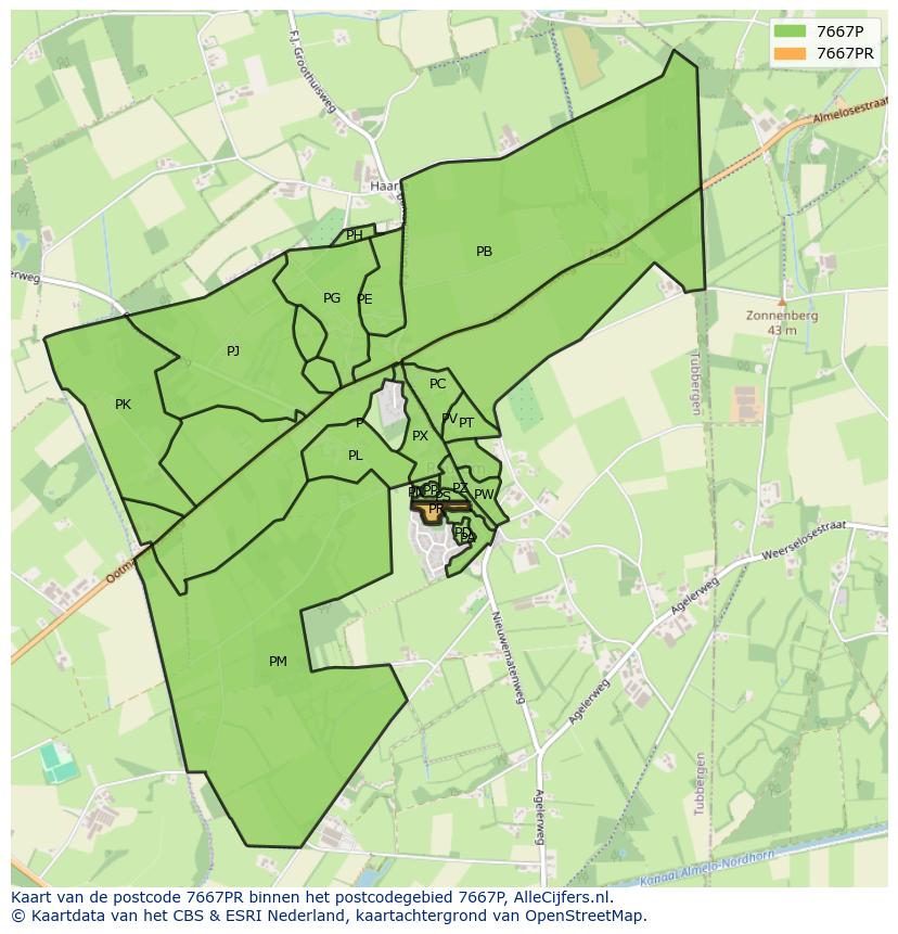 Afbeelding van het postcodegebied 7667 PR op de kaart.