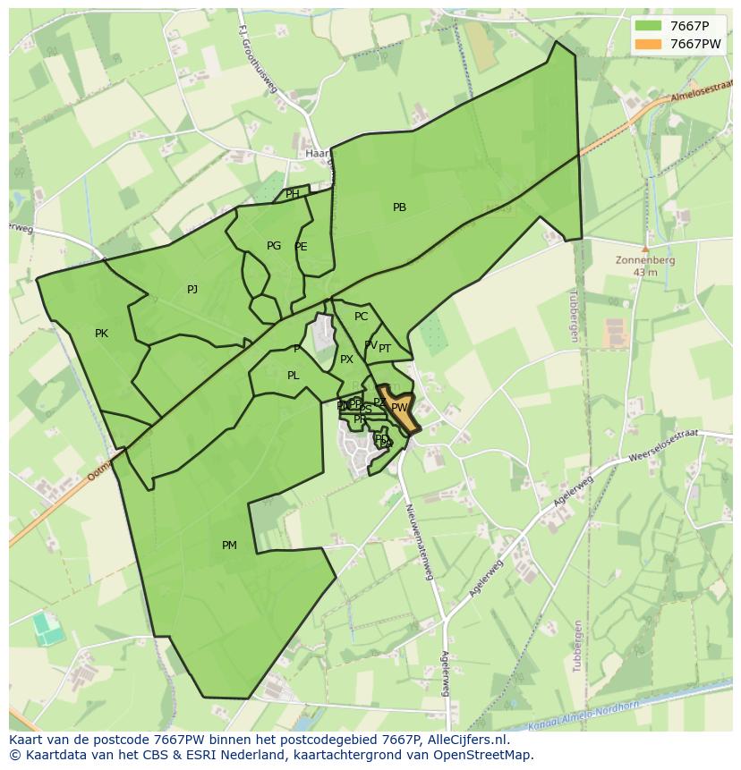 Afbeelding van het postcodegebied 7667 PW op de kaart.