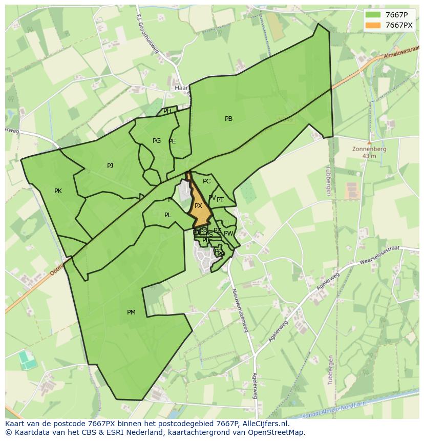 Afbeelding van het postcodegebied 7667 PX op de kaart.