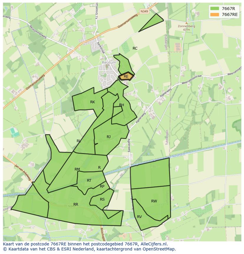 Afbeelding van het postcodegebied 7667 RE op de kaart.