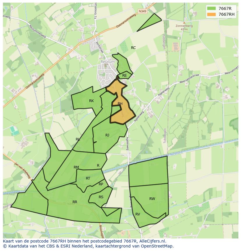 Afbeelding van het postcodegebied 7667 RH op de kaart.