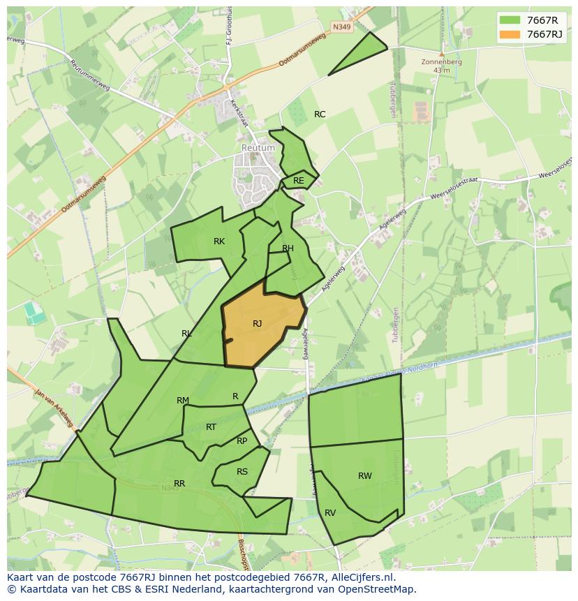 Afbeelding van het postcodegebied 7667 RJ op de kaart.
