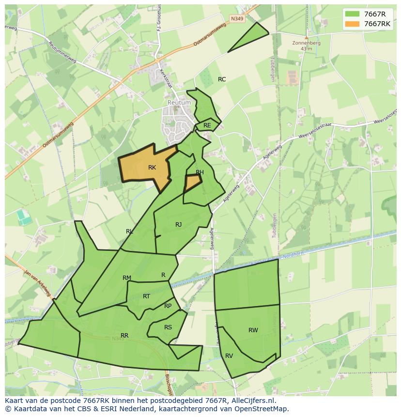 Afbeelding van het postcodegebied 7667 RK op de kaart.
