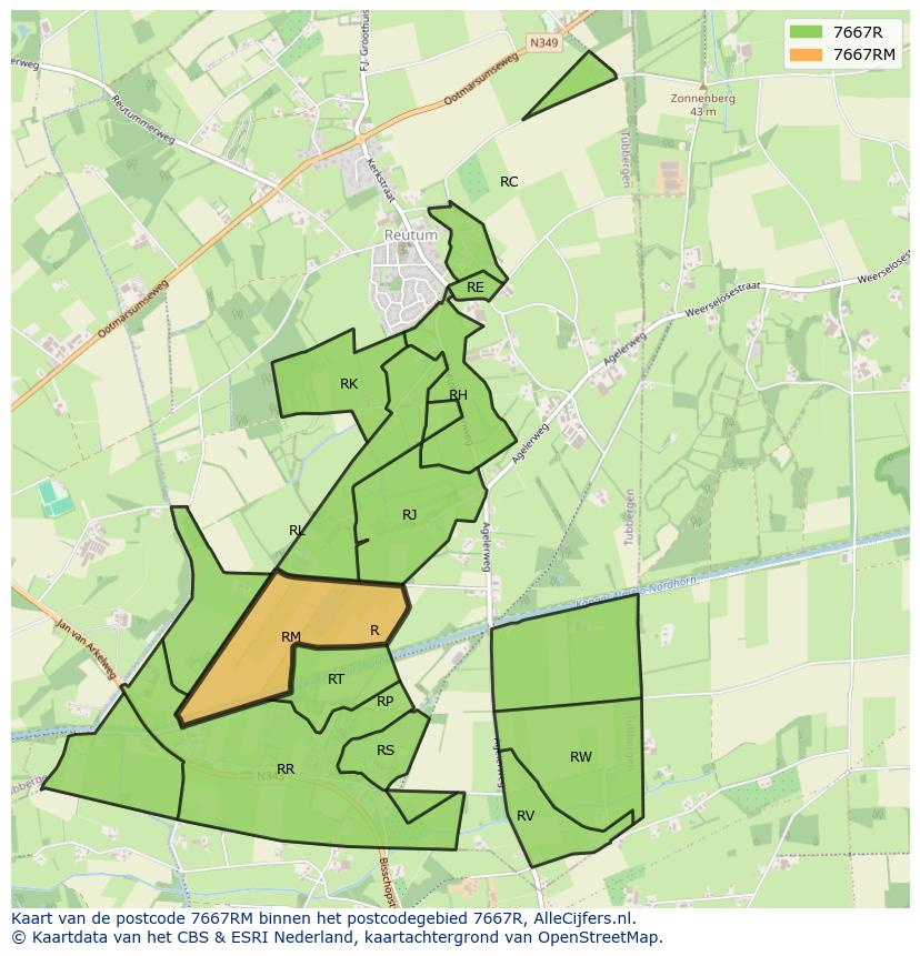 Afbeelding van het postcodegebied 7667 RM op de kaart.