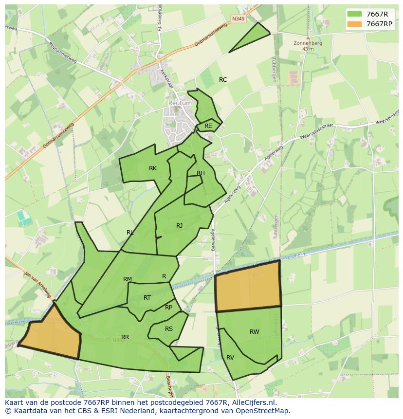 Afbeelding van het postcodegebied 7667 RP op de kaart.