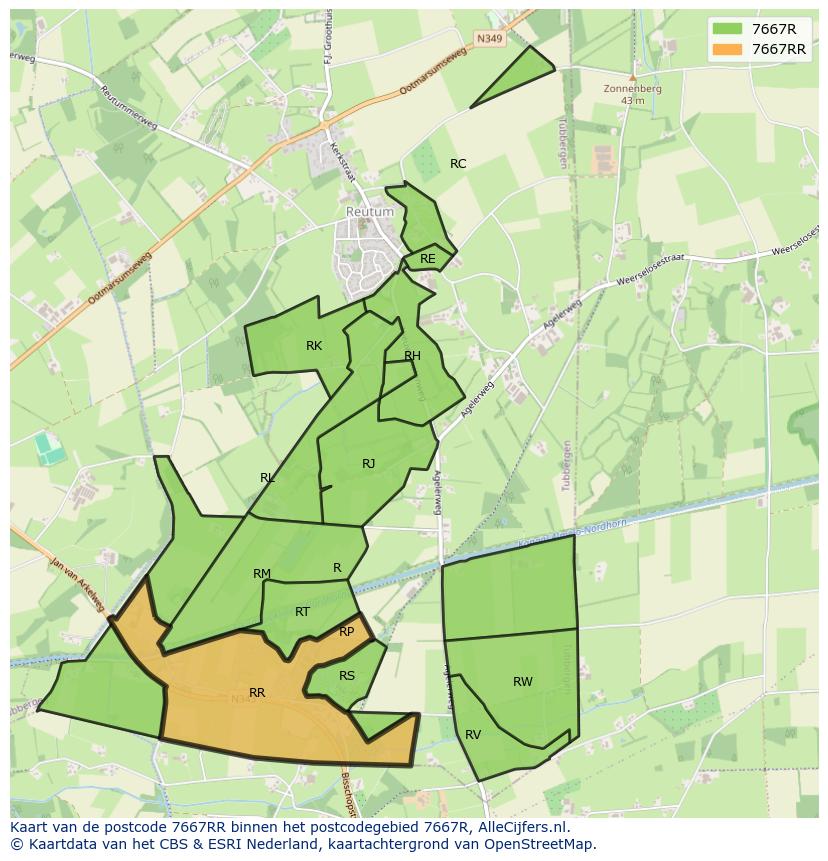 Afbeelding van het postcodegebied 7667 RR op de kaart.