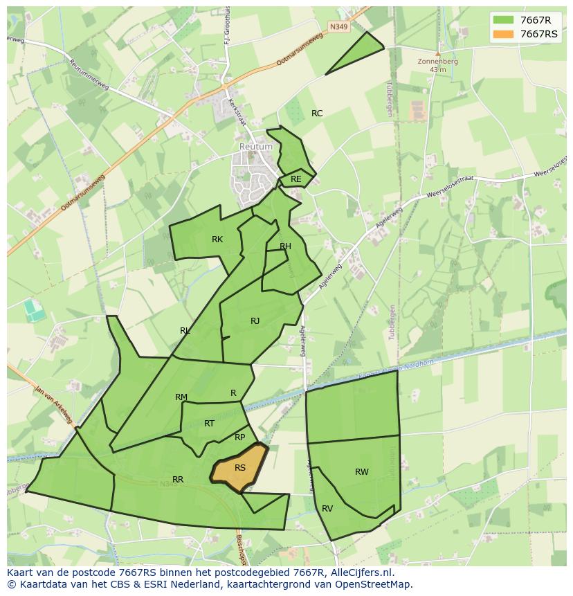Afbeelding van het postcodegebied 7667 RS op de kaart.