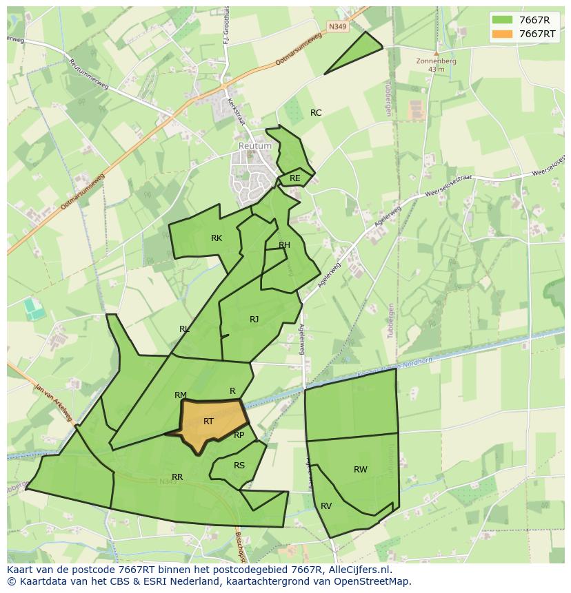 Afbeelding van het postcodegebied 7667 RT op de kaart.