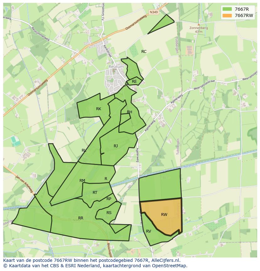 Afbeelding van het postcodegebied 7667 RW op de kaart.