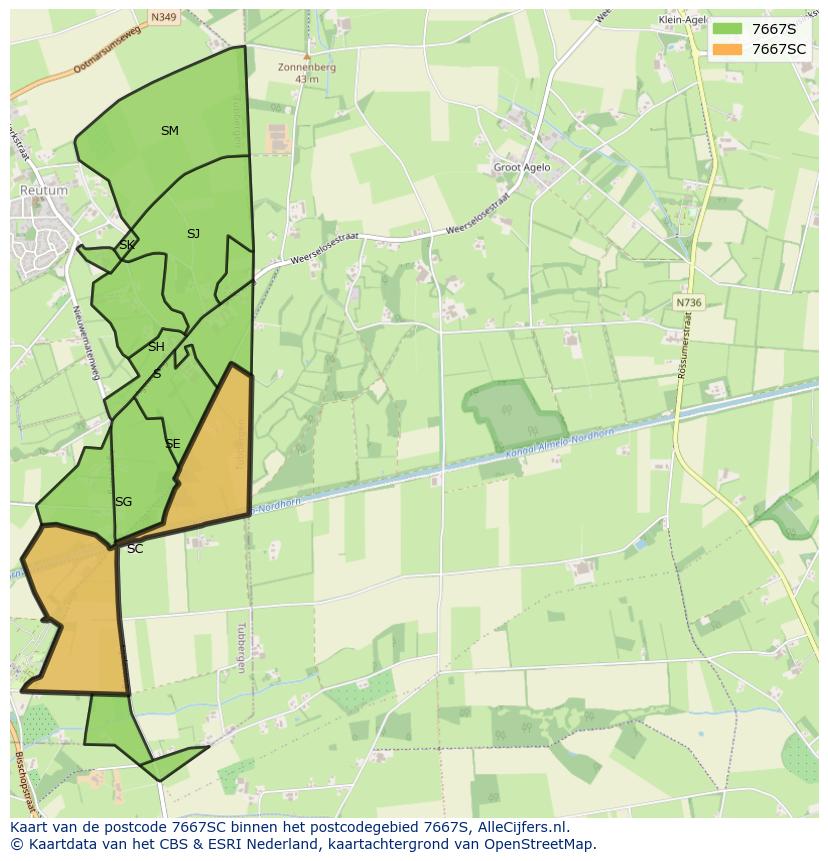 Afbeelding van het postcodegebied 7667 SC op de kaart.