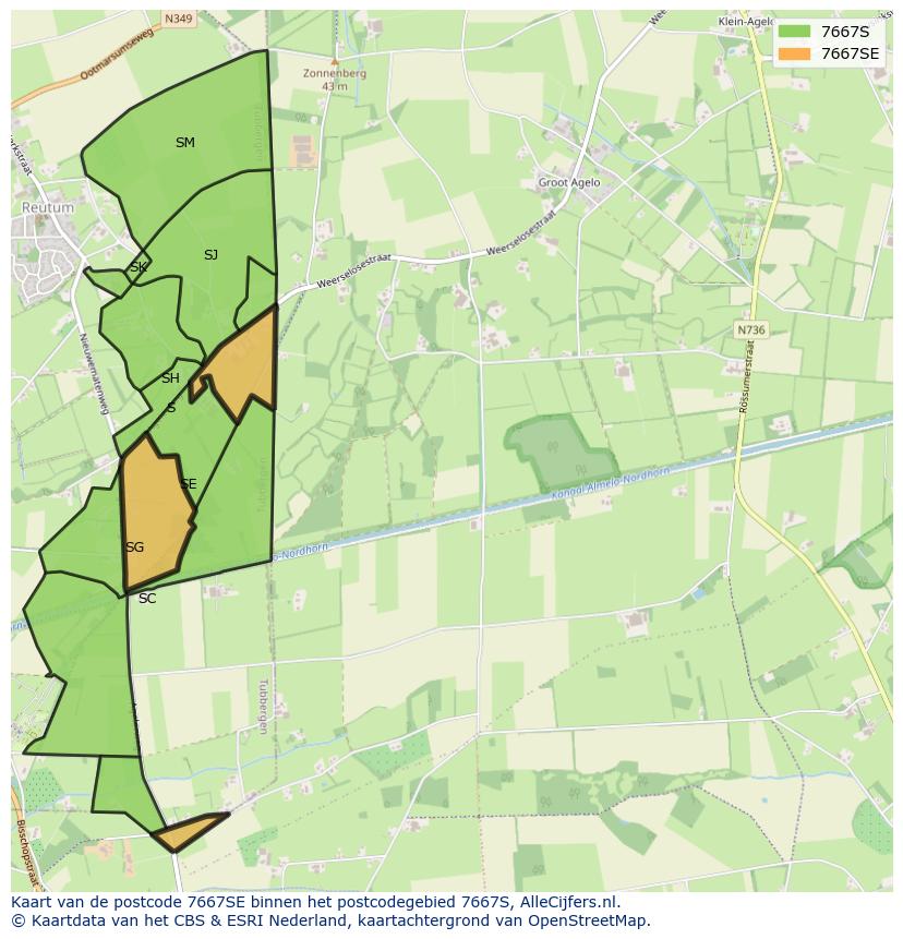 Afbeelding van het postcodegebied 7667 SE op de kaart.