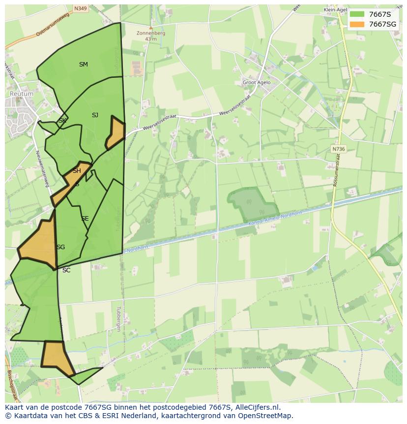 Afbeelding van het postcodegebied 7667 SG op de kaart.