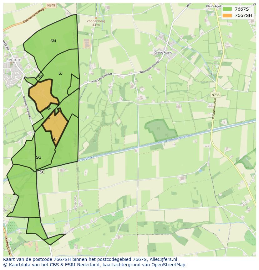 Afbeelding van het postcodegebied 7667 SH op de kaart.