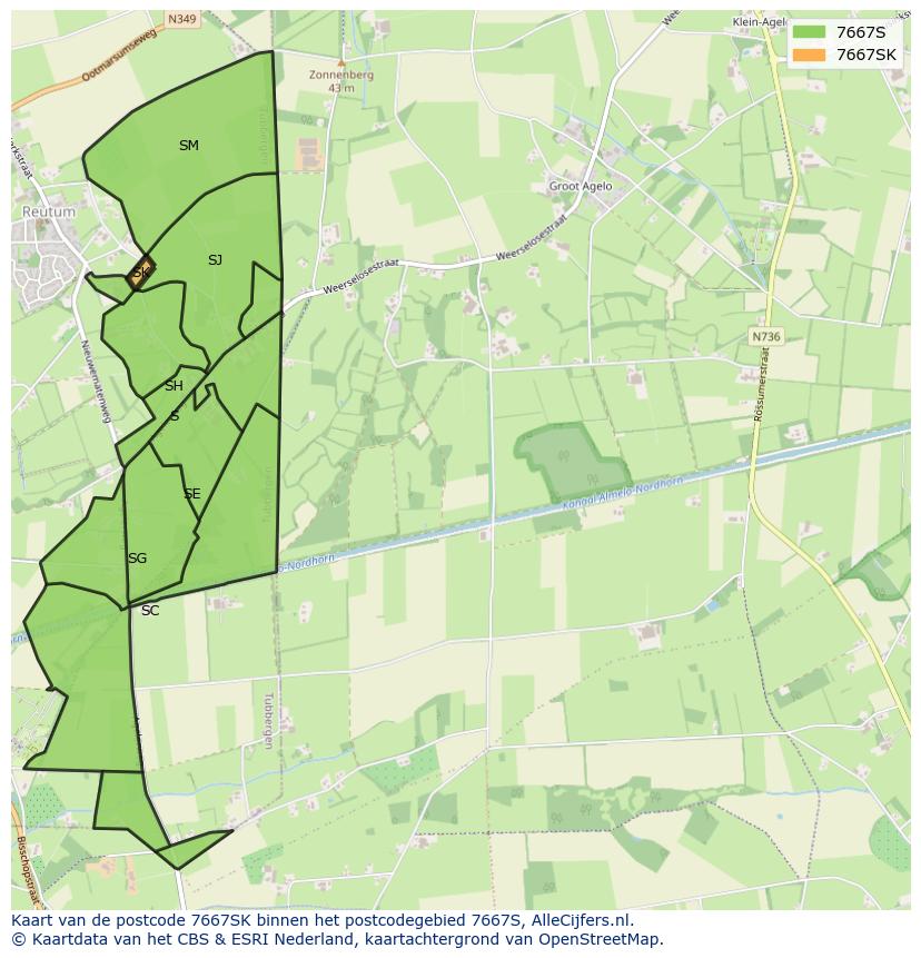 Afbeelding van het postcodegebied 7667 SK op de kaart.
