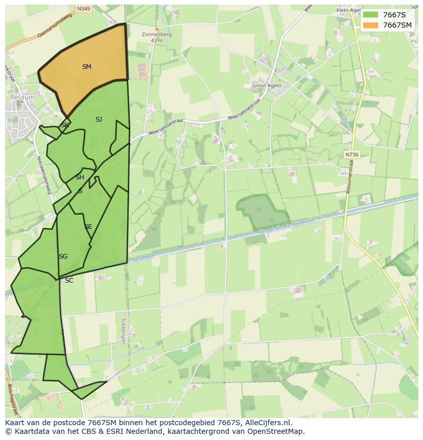 Afbeelding van het postcodegebied 7667 SM op de kaart.