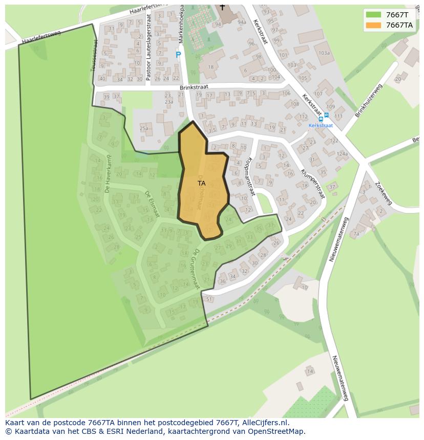 Afbeelding van het postcodegebied 7667 TA op de kaart.