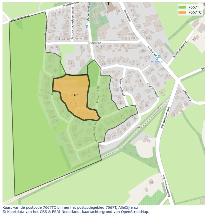 Afbeelding van het postcodegebied 7667 TC op de kaart.