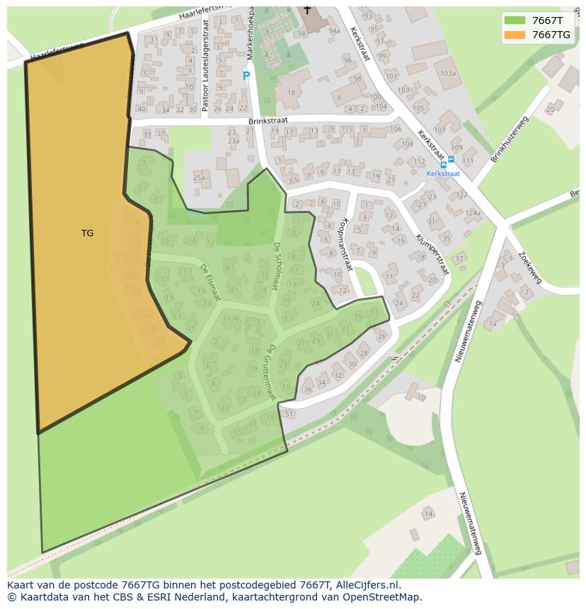 Afbeelding van het postcodegebied 7667 TG op de kaart.
