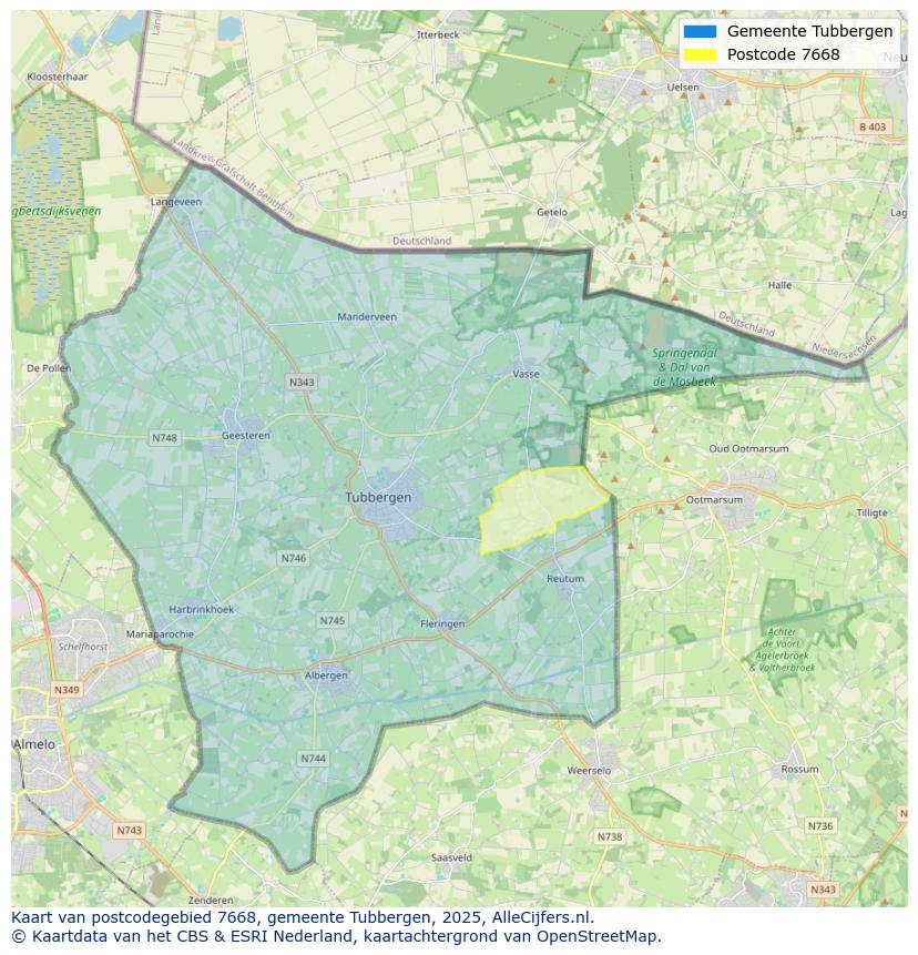 Afbeelding van het postcodegebied 7668 op de kaart.