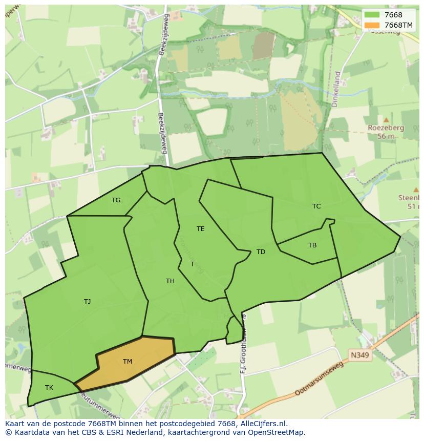 Afbeelding van het postcodegebied 7668 TM op de kaart.