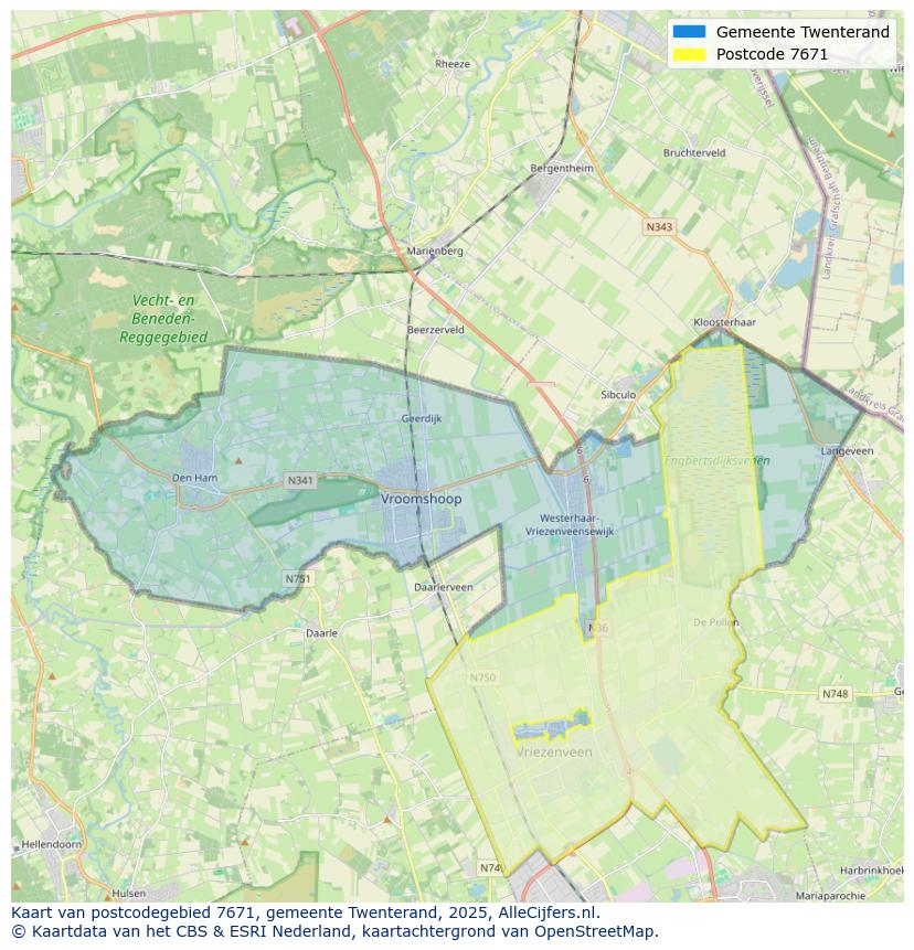 Afbeelding van het postcodegebied 7671 op de kaart.