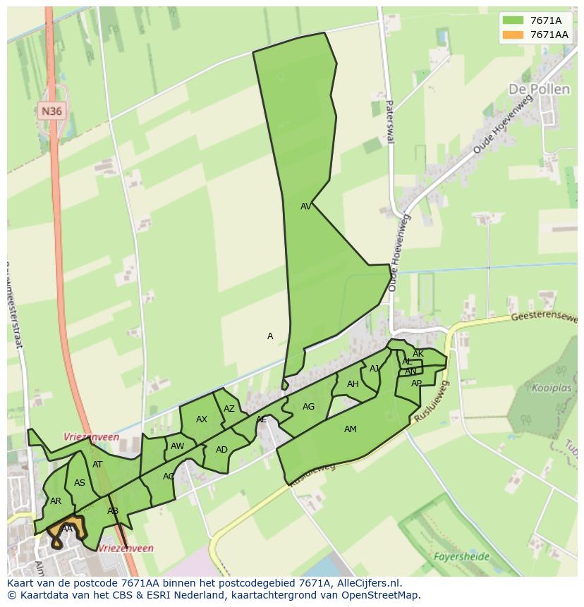 Afbeelding van het postcodegebied 7671 AA op de kaart.