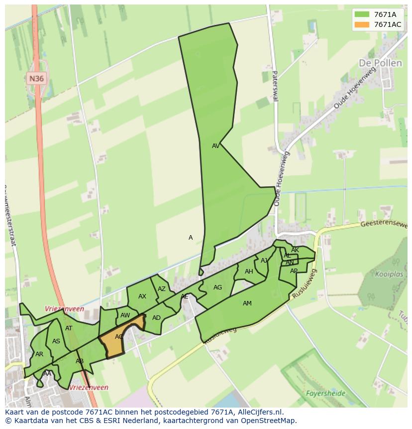 Afbeelding van het postcodegebied 7671 AC op de kaart.