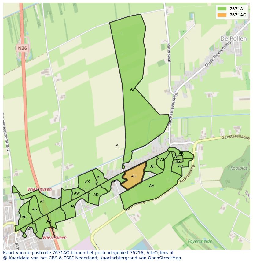 Afbeelding van het postcodegebied 7671 AG op de kaart.
