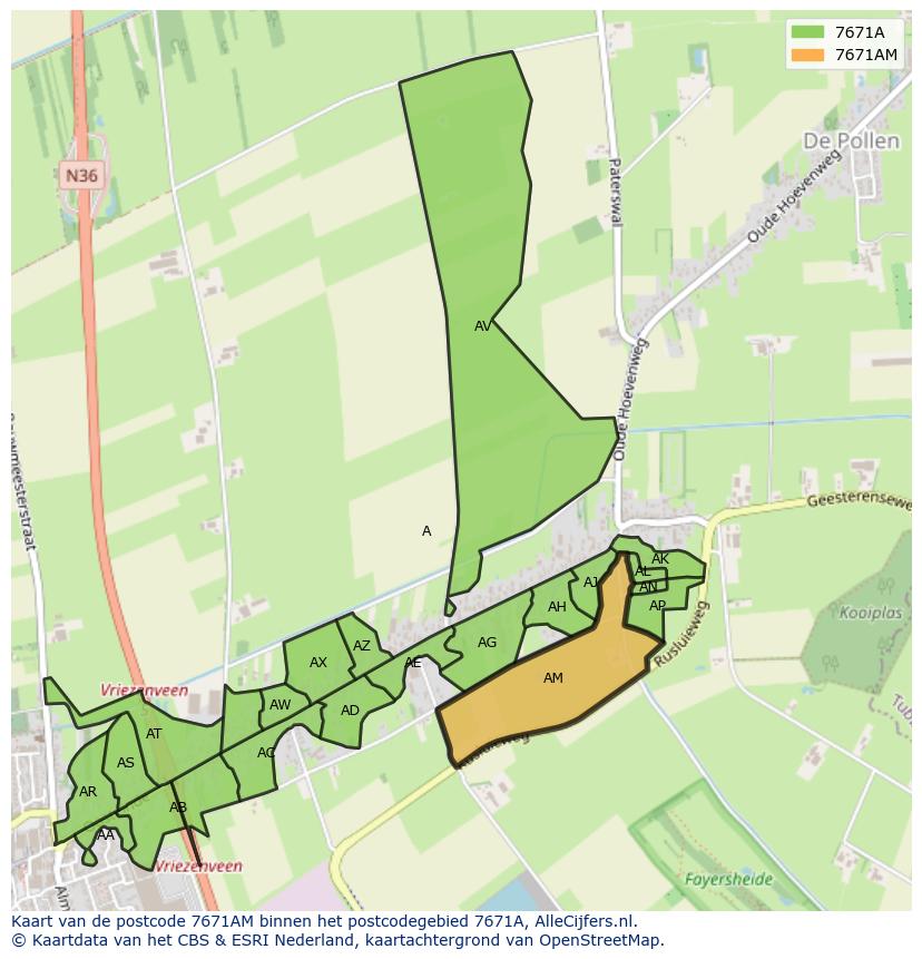 Afbeelding van het postcodegebied 7671 AM op de kaart.