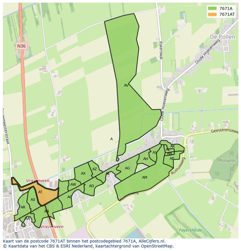 Afbeelding van het postcodegebied 7671 AT op de kaart.