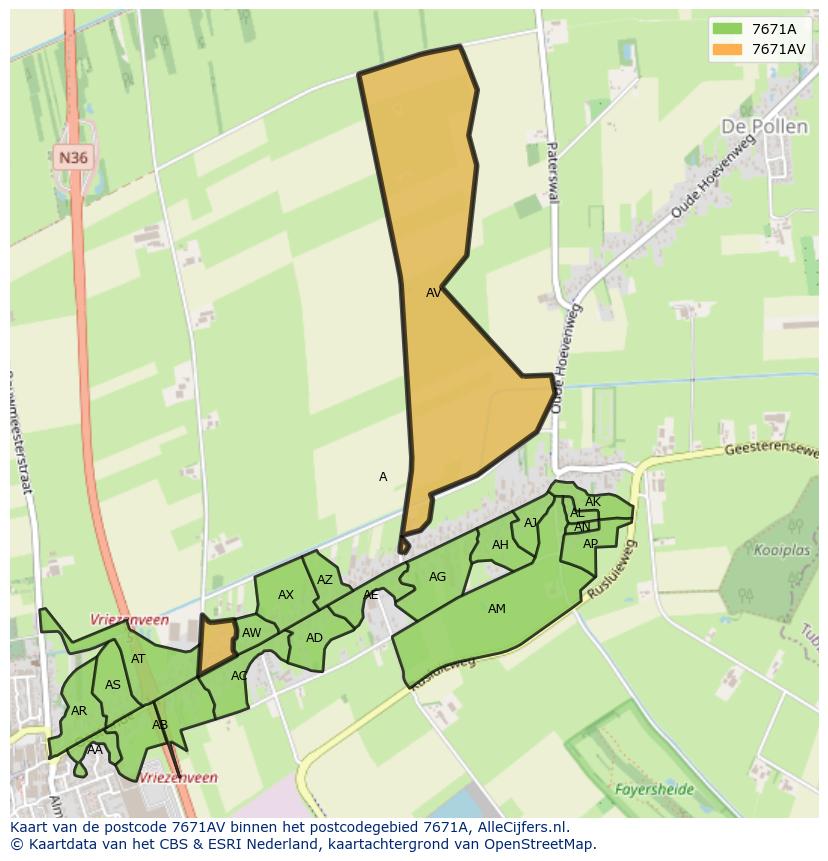 Afbeelding van het postcodegebied 7671 AV op de kaart.